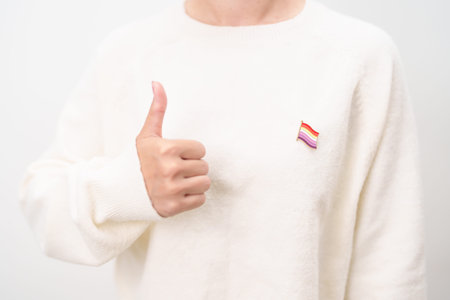 International Lesbian October Day, Lesbian Visibility April Day and Happy Pride June month and LGBTQIA with flag Brooch pin for LGBTQ, Marriage Equality Law, Pansexual, Demisexual and transgenderの写真素材