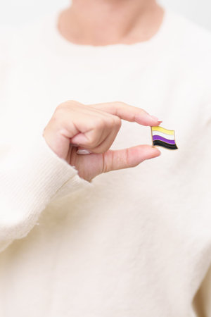 International Non Binary People July Day and Happy Pride June month and LGBTQIA with flag Brooch pin...