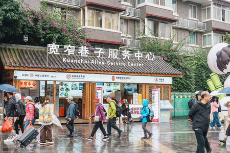 Tourists sightseeing and shopping in Kuan Zhai Alley or wide and narrow alleys, Famous Landmark for...