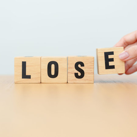 wooden block Lose. Heartbreak, lost, move on, mindset, motivation and Heal concept
