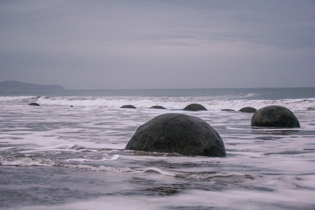 Moeraki Boulders in Otago, South Island, New Zealandの写真素材