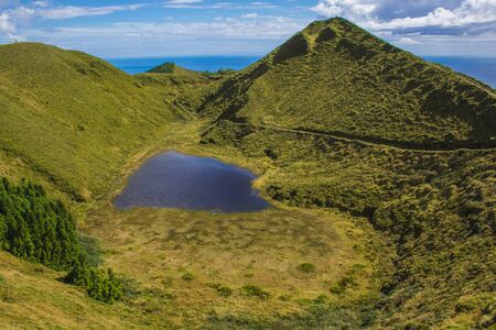 view of Lagoa das Eguas sul at beautiful landscape of Serra Devassa, Sao Miguel Island, Azores, Portugalの写真素材