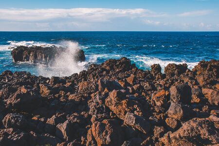 rocky coastline at the west coast of Sao Miguel Island, Azores, Portugalの写真素材