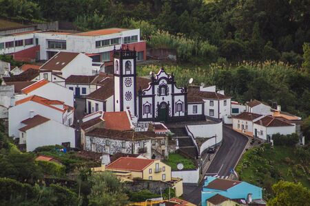 view of Porto Formoso village on the island of Sao Miguel, Azores, Portugalの写真素材