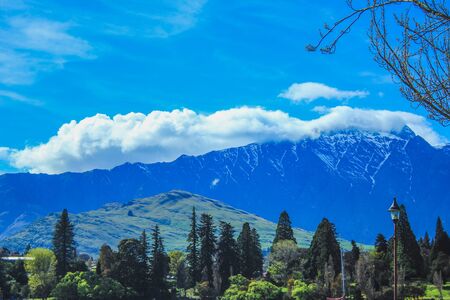 View of Remarkables mountain range in Queenstown, South Island, New Zealandの写真素材