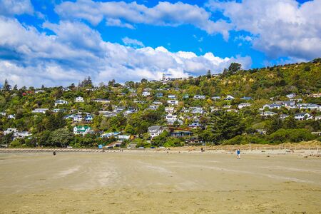 View over Nelson and the beach, South Island, New Zealandの写真素材