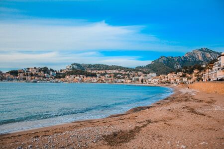 View of scenic Port De Soller in Mallorca, Spain