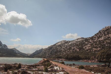 view of Serra de Tramuntana and Embassament de Cuber in Mallorca, Spainの写真素材