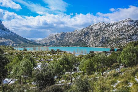 view of Serra de Tramuntana and Embassament de Cuber in Mallorca, Spain