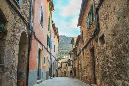 empty street with cobble stones in Valldemossa, Mallorca, Spainの写真素材