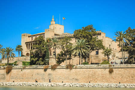 Palma, Mallorca / Spain - March 26 2018: Royal Palace of La Almudaina, located in the capital Palma...