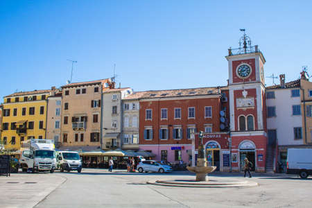 Rovinj, Croatia - July 17 2018: Few people strolling around the colorful old town of Rovinj, Istrian Peninsula. The town is a popular tourist destination in summerのeditorial素材