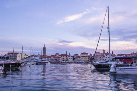 Rab Island, Croatia - July 20 2018: Picturesque coastal view of Rab town harbour bay. Rab island is a popular tourist spot in summer.のeditorial素材