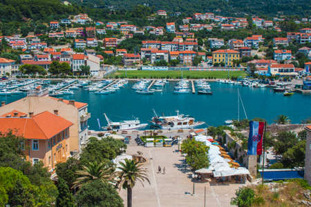 View over Rab town on Rab island on a cloudless summer day, in Croatiaのeditorial素材