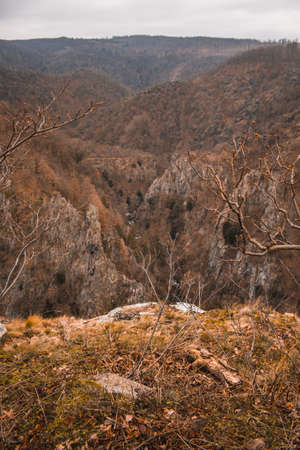 Wild Bodetal from Rosstrappe viewpoint at Harz Mountains National Park in Germanyの写真素材