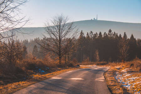 Scenic view of Brocken, highest mountain in Harz Mountains National Park, Germanyの写真素材