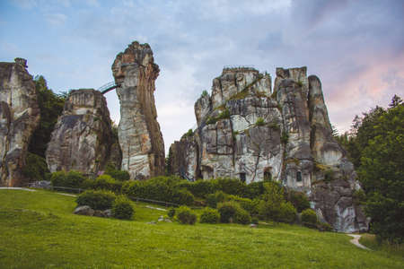 Externsteine. Sandstone rock formation located in the Teutoburg Forest, North Rhine Westphalia, Germanyの写真素材