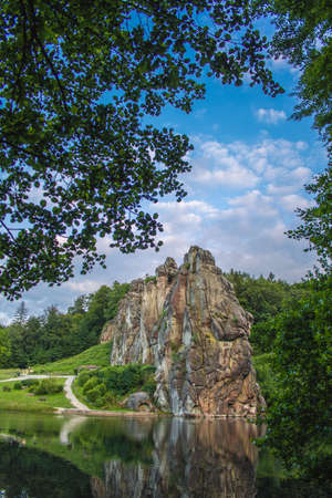 Externsteine. Sandstone rock formation located in the Teutoburg Forest, North Rhine Westphalia,...