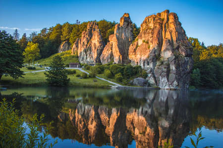 Externsteine. Sandstone rock formation located in the Teutoburg Forest, North Rhine Westphalia, Germanyの写真素材