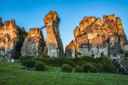 Externsteine. Sandstone rock formation located in the Teutoburg Forest, North Rhine Westphalia, Germanyの写真素材