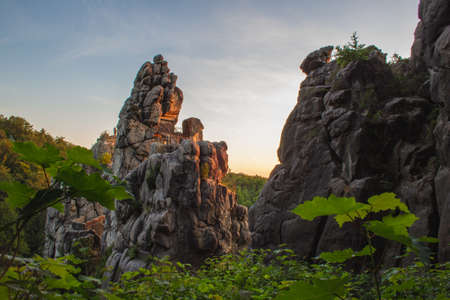 Externsteine. Sandstone rock formation located in the Teutoburg Forest, North Rhine Westphalia, Germanyの写真素材