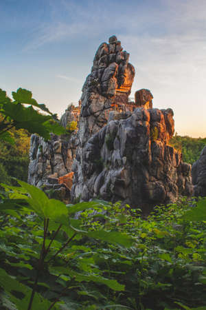 Externsteine. Sandstone rock formation located in the Teutoburg Forest, North Rhine Westphalia, Germanyの写真素材