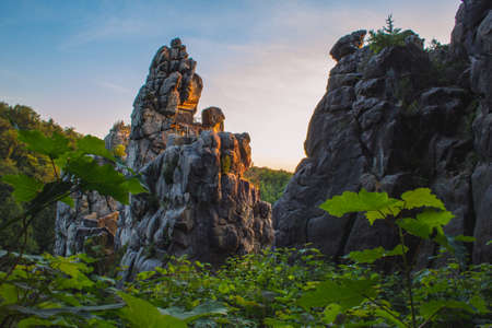 Externsteine. Sandstone rock formation located in the Teutoburg Forest, North Rhine Westphalia, Germanyの写真素材