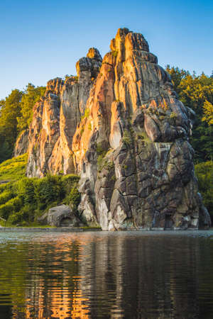 Externsteine. Sandstone rock formation located in the Teutoburg Forest, North Rhine Westphalia, Germanyの写真素材