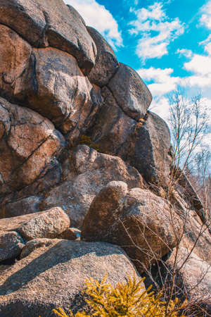 Fig tree cliff at Okertal. Rocky cliffs near Goslar at Harz Mountains National Park, Germanyの写真素材