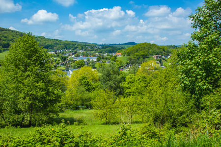 Village Rurberg at Eifel National Park, Germany, surrounded by green lush natureの写真素材