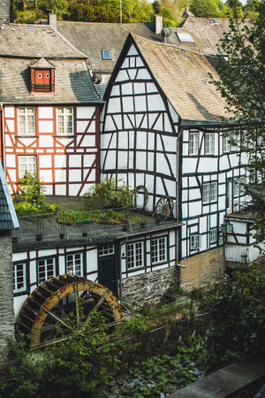 Monschau in the Eifel region. A small picturesque town in Noth Rhine-Westphalia, Germanyの写真素材