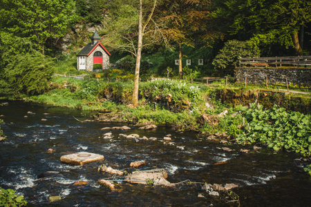 Monschau in the Eifel region. A small picturesque town in Noth Rhine-Westphalia, Germanyの写真素材