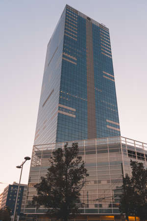 South Tower is the tallest building in Belgium. Tour de Midi at sunset, Brussels, Belgiumの写真素材