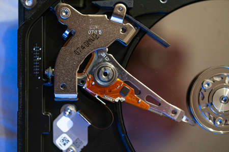 open computer hard drive HDD close-up