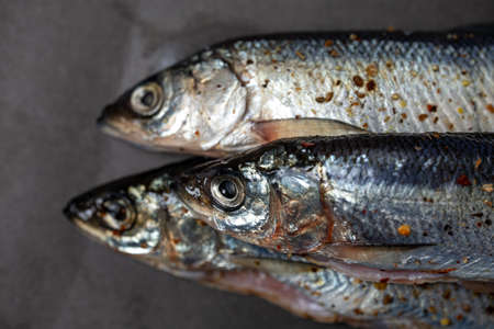 river fish close-up. marinated fish in spice.
