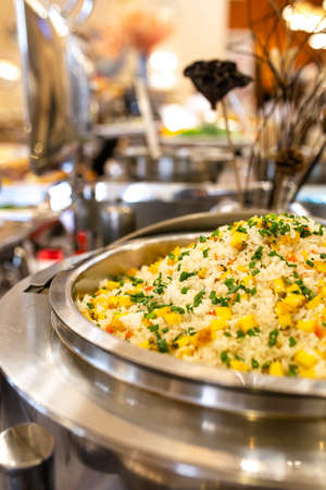 rice with corn a buffet in a cafe.の写真素材