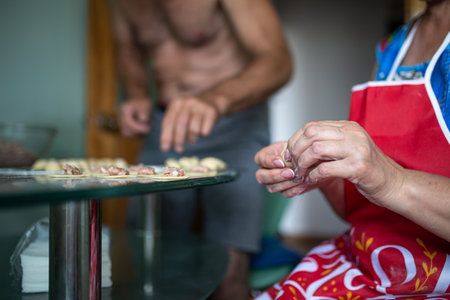 modeling homemade dumplings for dinner close up.の写真素材