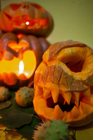 composition of carved pumpkins for the Halloween holiday.