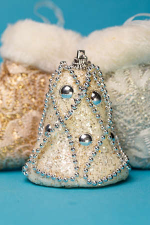 christmas tree toys on a blue background. close-upの写真素材