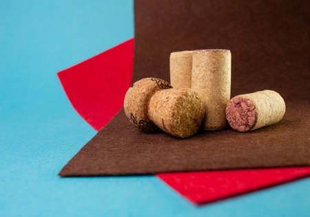 wine corks on a red and blue background.の写真素材