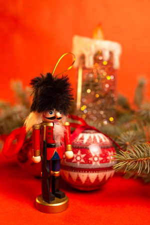 Close-up of nutcracker toy solider christmas decoration.