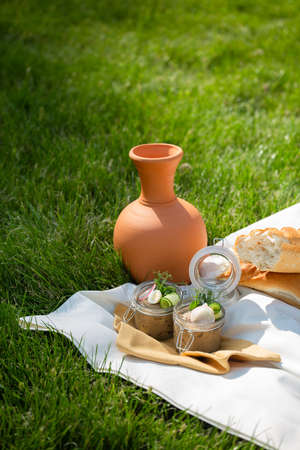 tender rabbit pate and fresh crusty breadの写真素材