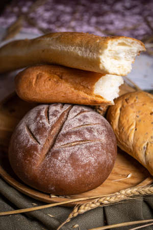 the composition of assorted fresh delicious bread productsの写真素材