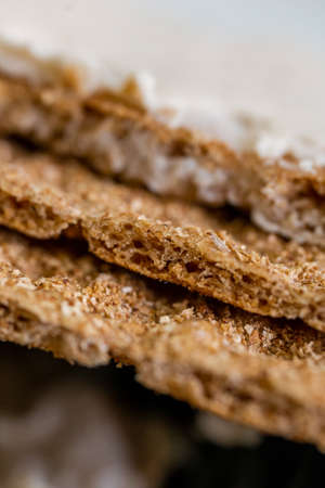 three crispy slices with pate close-up. healthy diet foodの写真素材