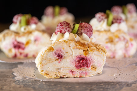 pistachio roll with delicate cream and berries.