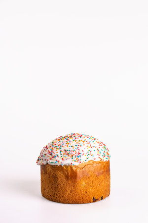 Kulich is a Russian Easter bread with sweet yeast dough, raisins, dried fruits, white icing,...