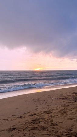Serene coastal scene at golden hour.