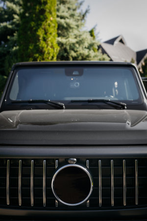 Close-up of the front of a luxury SUV.の写真素材