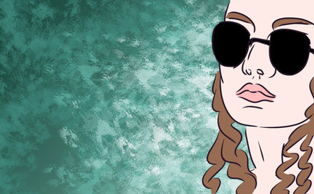 illustration of girl with black glassesの写真素材