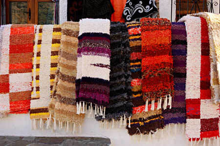 Rugs exposed for sale in Pampaneira Granada Spainの写真素材